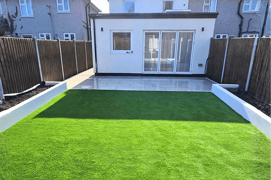 after artificial grass installation in SE London garden after artificial grass installation in SE London garden